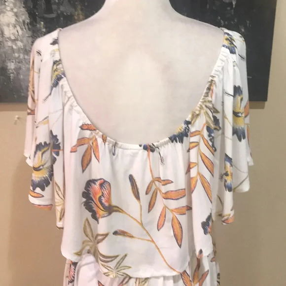 Roxy Floral White/Gold/Blue Flowy On/Off Shoulder Maxi Dress Poncho Style Top-10 - Picture 7 of 11